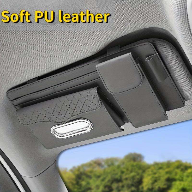 Universal PU Leather Car Sun Visor Organizer - 1pc, Car Storage Bag for Tidying, Pen & Bill Holder