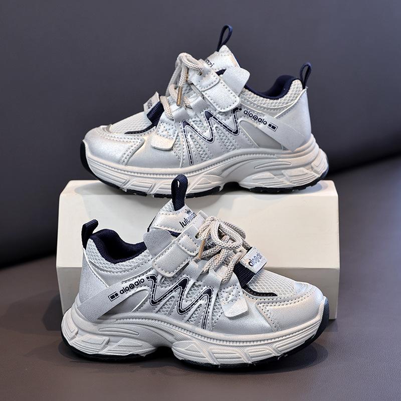 

Boys sports shoes2026Spring new model children s student mesh breathable dad shoes with Velcro light-soled running shoes 26-31One Hand6Double синий