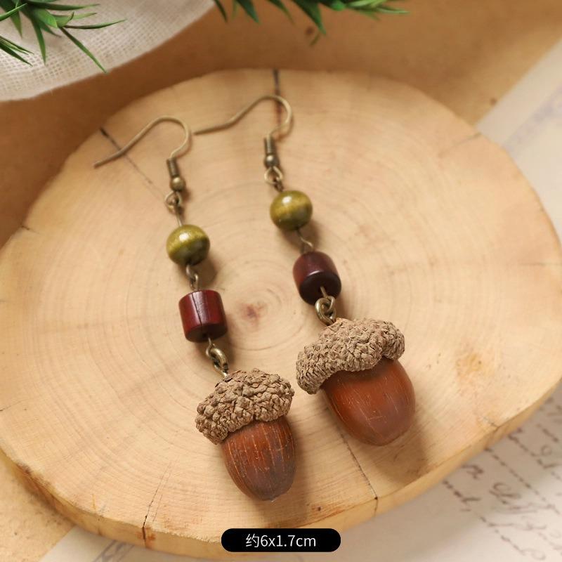 Retro Handmade Plant Fruit Earrings Pine Cone Literature and Art Chinese Medicine Dried Fruit Niche Creative Earrings Women