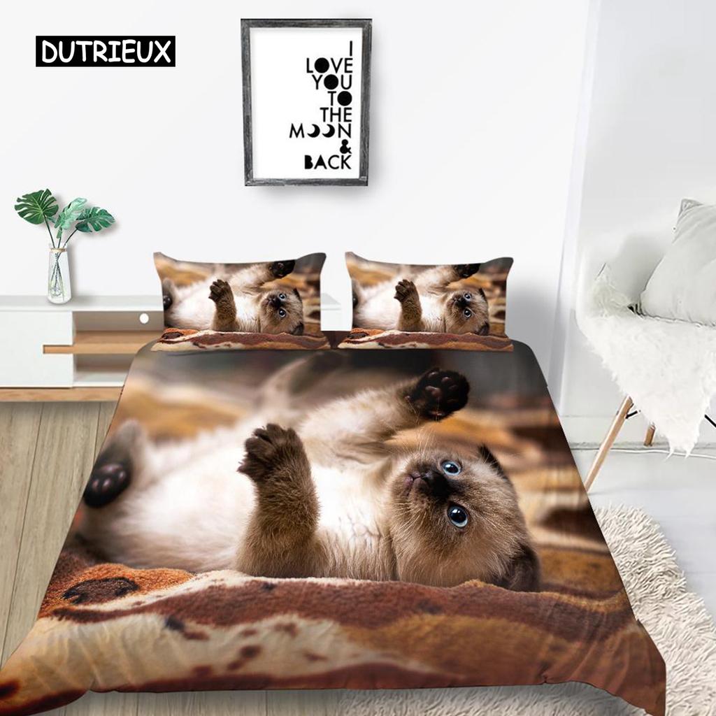 Cat Duvet Cover Set King Size Microfiber Cute Animal Print Girl Teen Kid Comforter Cover Lovely Kitty Series Pattern Bedding Set