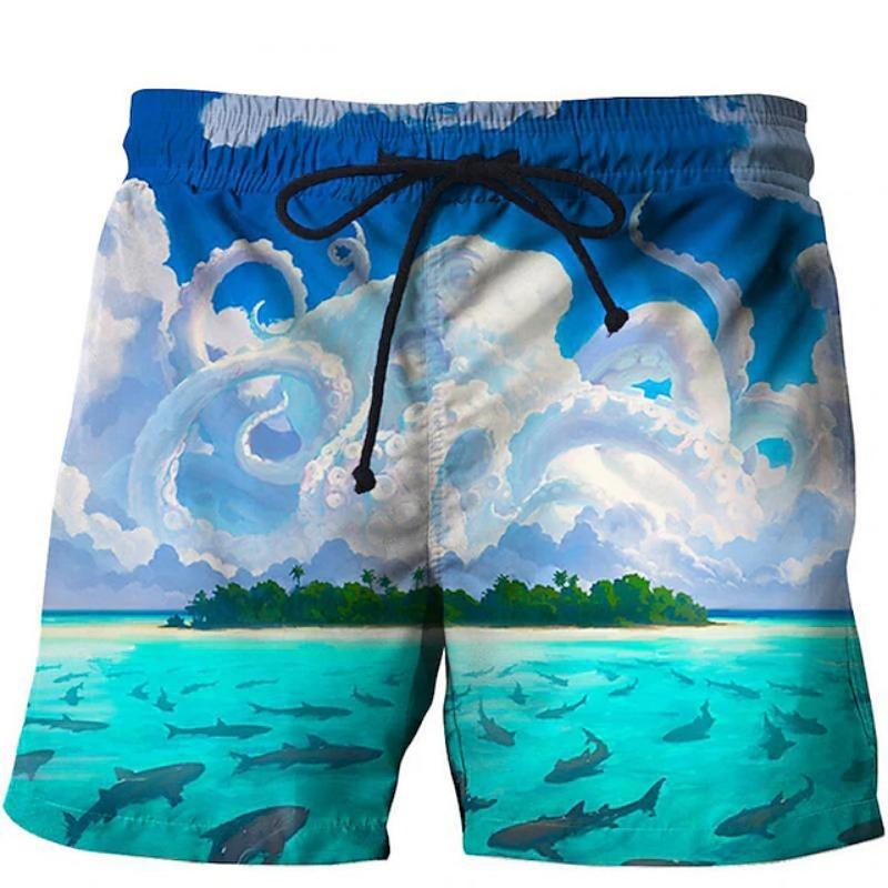 Men's Swim Trunks Vintage 3D Fishing Print Beach Shorts Quick Dry Outdoor Leisure Sports Shorts Swimwear Fashion Men's Shorts