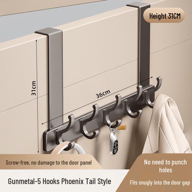 

Rongyu 5-Hook Over-the-Door Hanger - 31cm Arm, Aluminum Alloy