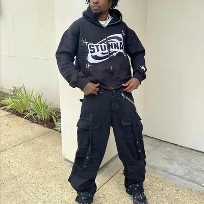 European and American Street Personalized Letter Printed Zipper Men's and Women's Hoodies