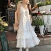 Summer Long Vintage Casual Ruffles Elegant Strap Camis Silky Beach Lace Elegant Party Dress Vestidos Sexy Women