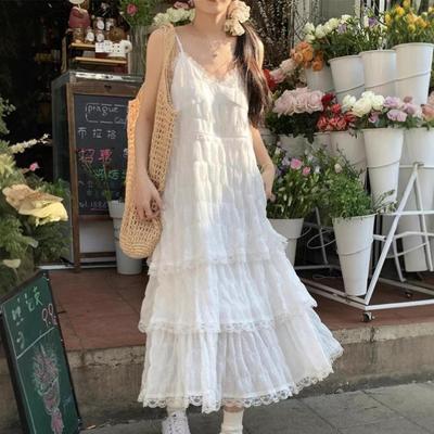 Sommer Lang Vintage Lässig Rüschen Elegant Träger Camis Seidig Strand Spitze Elegant Partykleid Vestidos Sexy Damen