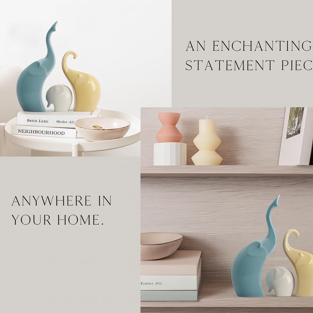 Beautiful Ceramic Multicolour 3 Pcs Elephant Family for Home Decor (Pack of 1, Multicolor)