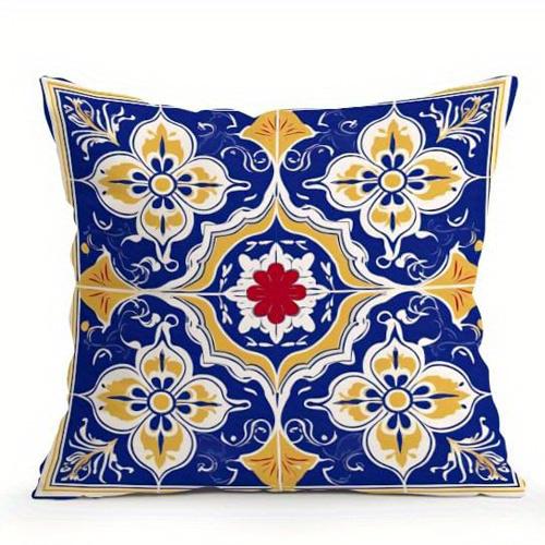 Home Decor Vibrant Floral Tiles Pattern Pillow Covers Pattern Cushion Cover Suitable for Sofa Bedroom Car Pillow Cover