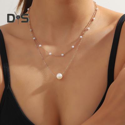 Women Necklace Faux Pearl Decor Heart Pendant Double-layered Lady Clavicle Necklace Daily Prom Party Commuting Neck Jewelry