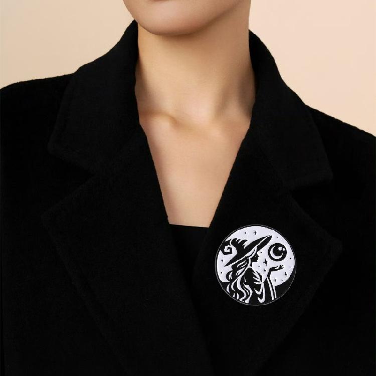Gothic Halloween Brooch Punk Style Enamel Lapel Pin Witch Black Cats Moon Designs Jewelry Accessories Gift