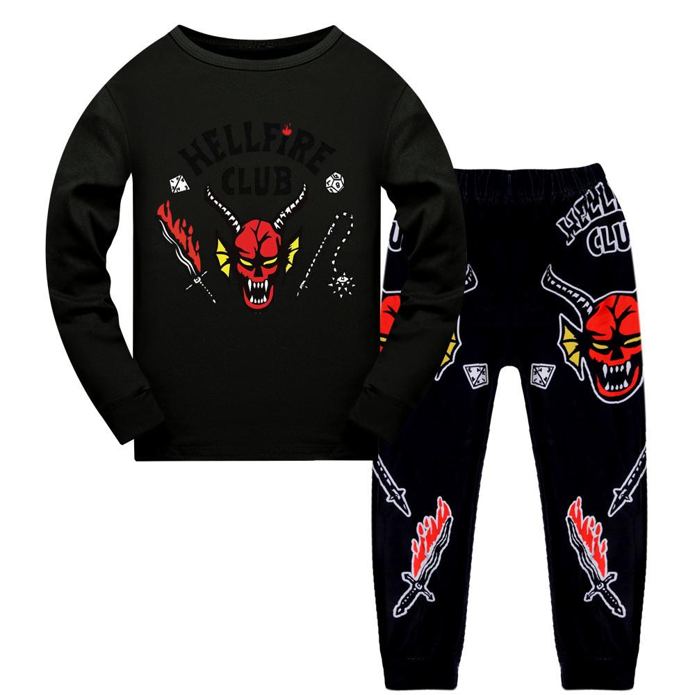 Kinderen Jongens Meisjes Stranger Hellfire Print T-shirt Broek Pyjama Slaapkleding Sets