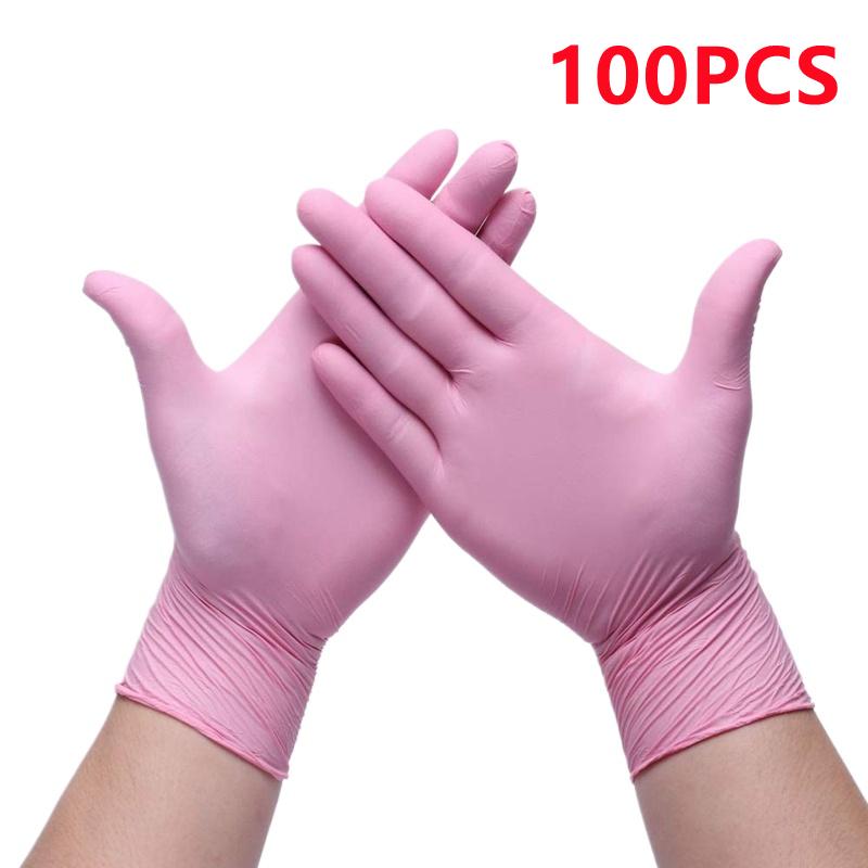 20/50/100PCS Pink Nitrile Gloves Disposable Powder Free Gloves for Household Cleaning Beauty Salon Work Cooking Kitchen Gloves