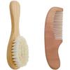 2-Piece Baby Hair Brush and Comb Set with Wooden Handle, Newborn Hair Brush, Toddler Comb, Goat Hair, Natural Wood, Scalp Massage, Attractive Finish,