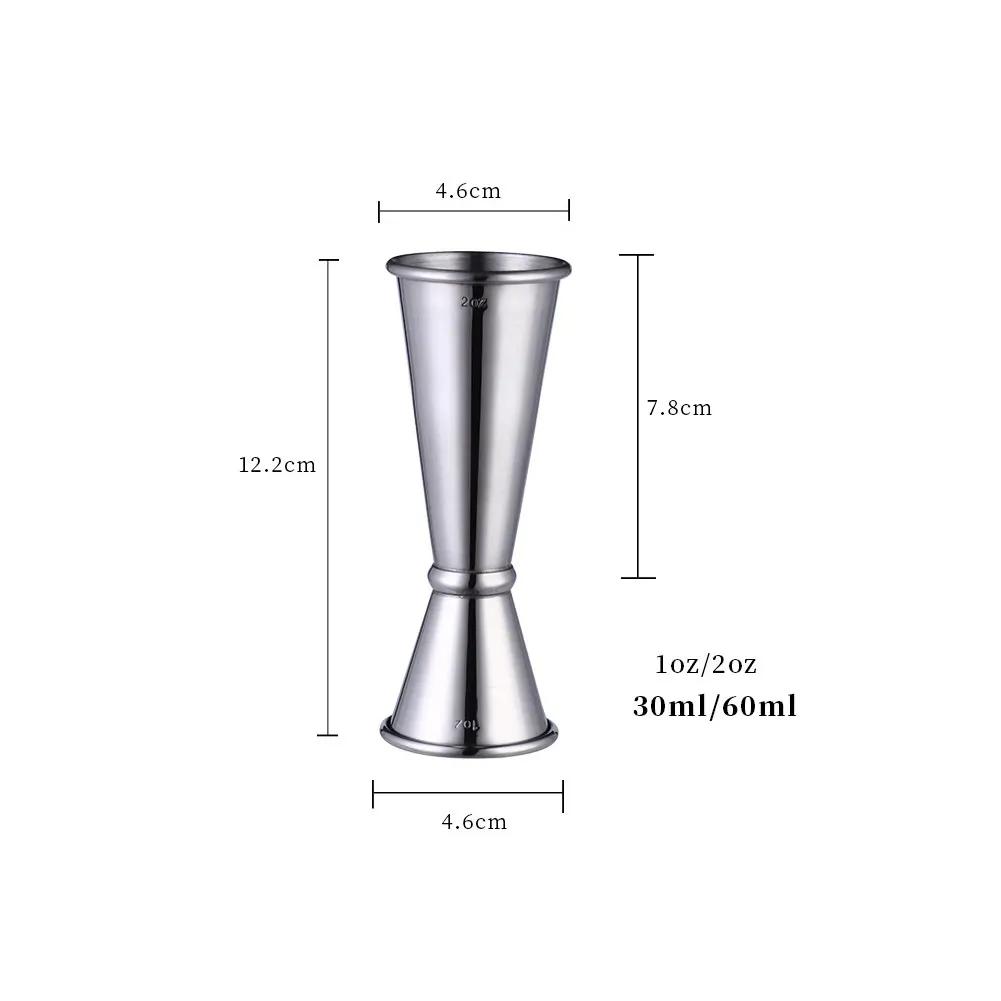 

15/30 мл или 30/60 мл Двойной мерный стакан из нержавеющей стали Шейкер для коктейлей Мерный стакан для напитков Мерный стакан для спиртных напитков Кухонная утварь Инструменты для бара серебряный