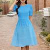 ZANZEA Women Casual Round Neck Summer Short Sleeve Print Dress