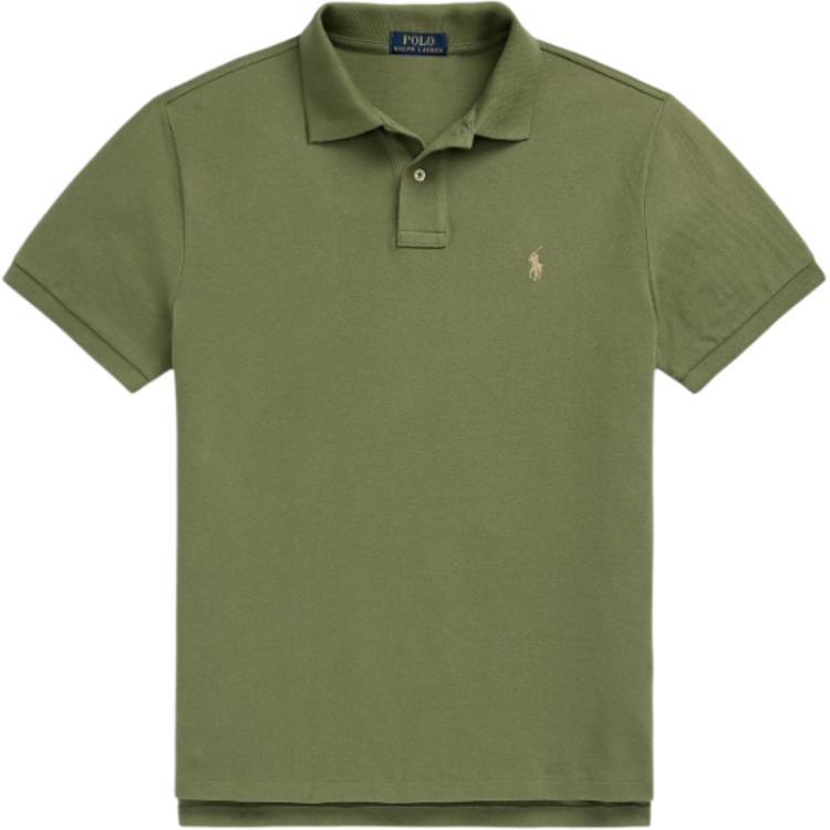 

Polo Ralph Lauren Осень/Зима 24 Custom Slim Fit Однотонная футболка-поло с вышитым логотипом, узкий крой, короткий рукав, мужские топы, Цвет: Цветочный путь-Зеленый MNPOKNI1N823158-300 M