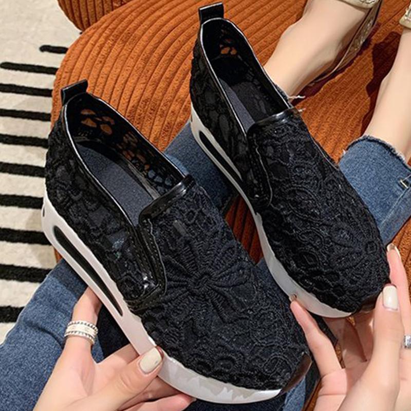 Fashion Classic Black Embroider Sneakers for Women 2025 Comfortable Breathable Mesh Casual Shoes Woman Lightweight Platform Shoes Mujer
