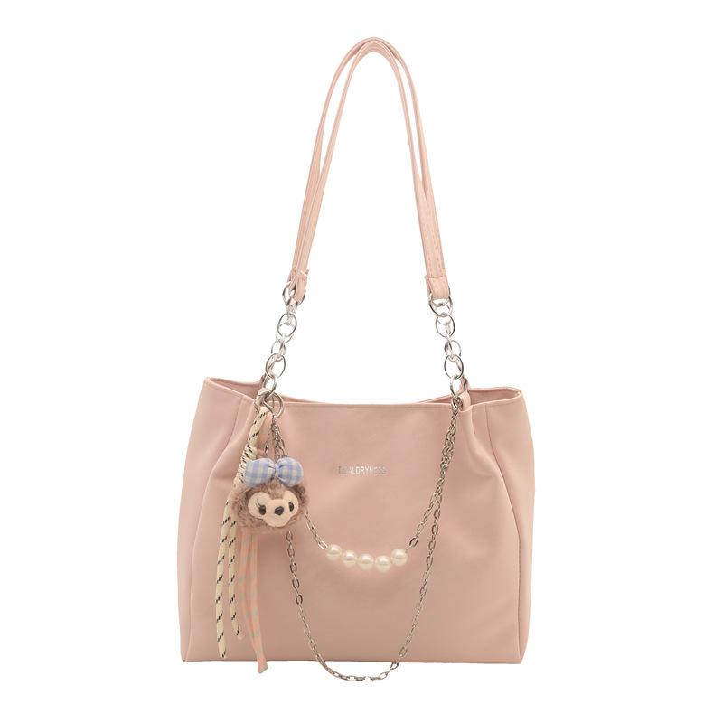 Trendy Women's Bags New Versatile Commuter Texture Pearl Chain Large Capacity Casual Shoulder Tote Bag