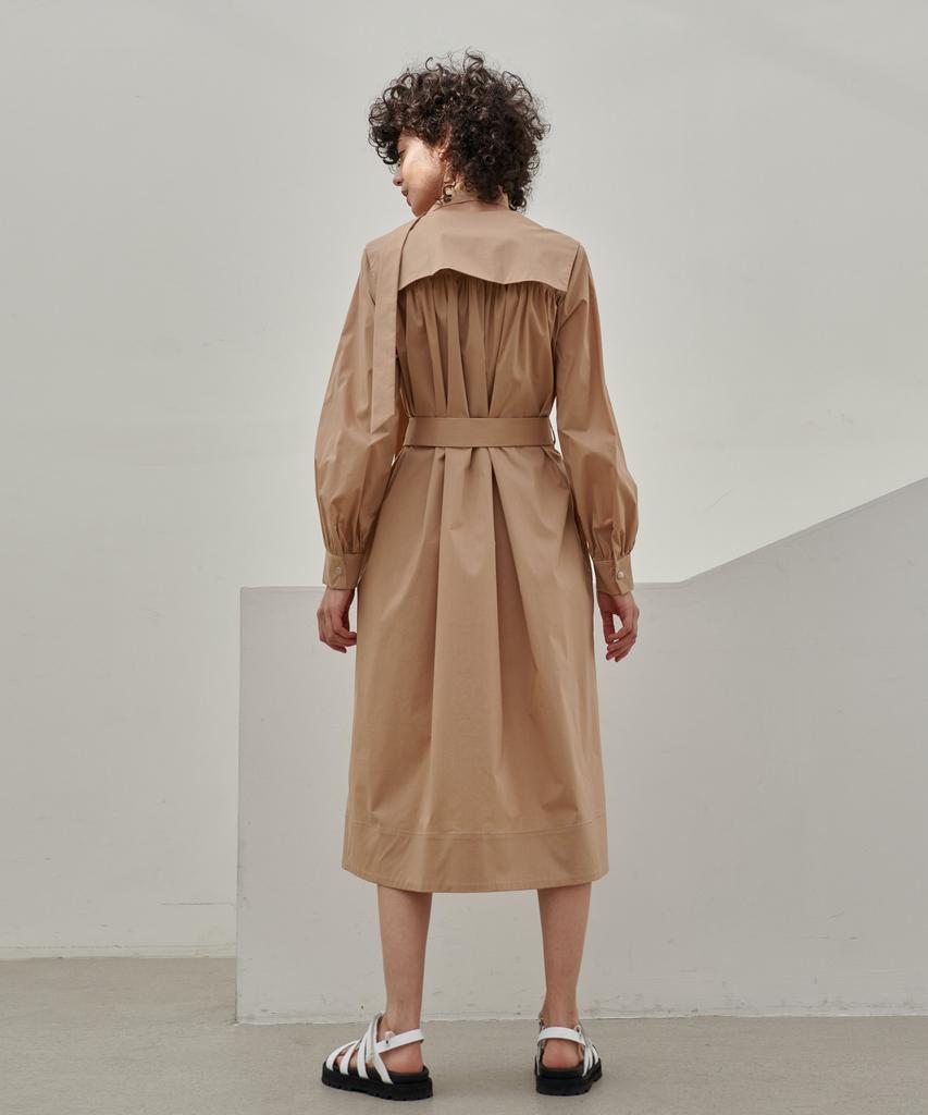 MITTE Shirring Belted Shirts Dress - Beige