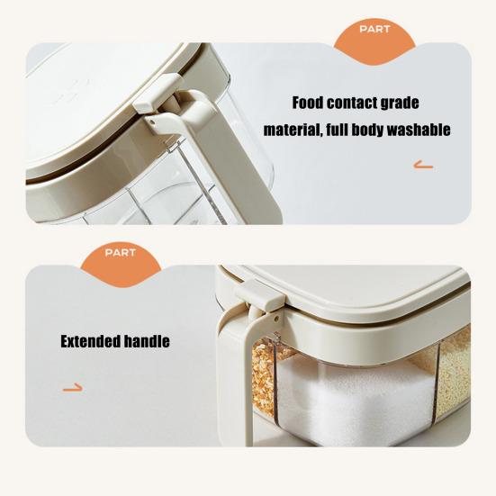 Multi-Compartment Spice Organizer with Spoon Clear Lid Stackable Seasoning Container for Salt Sugar Pepper BPA-Free Space-Saving Kitchen Storage for