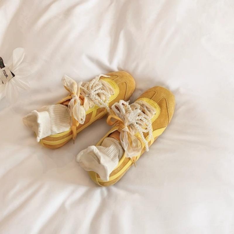 Lace fairy square head pearl shoelaces sports and leisure shoes women