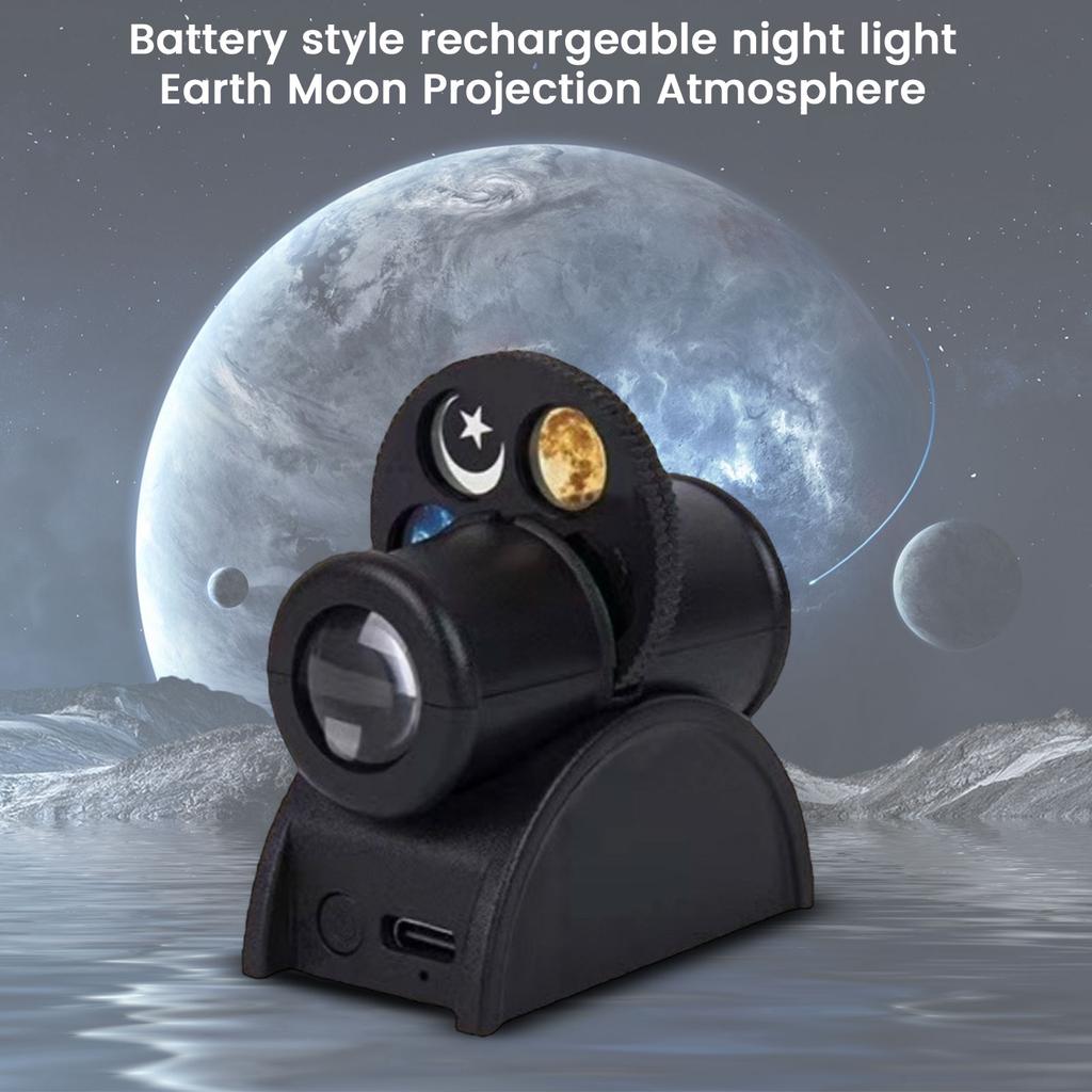 Desktop Projector Night Light with Moon and Earth Projection Rechargeable Atmosphere Lamp for Bedroom Desk Decoration and Relaxation Use