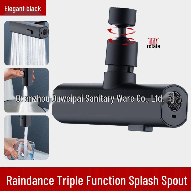 Univerzální otočný prodlužovač kohoutku: Třímódová vodopádová výpusť, tlakově odolná proti stříkání.