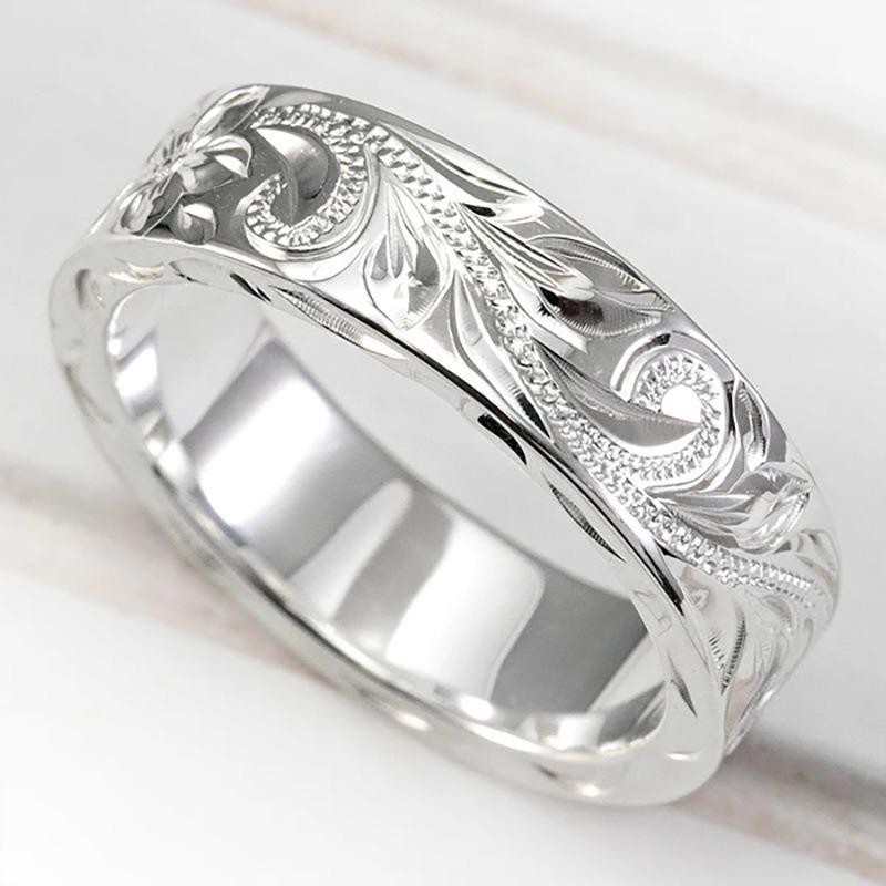 Metal CopperColor Caved Pattern Women Thin Rings Temperament Wedding Bands Accessories Fashion Versatile Jewelry
