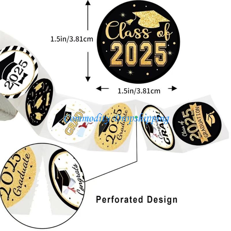 Y5JC 500Count Class Of 2025 Graduation Themed Sticker 1.5Inch Adhesive Label For Seal Envelope Card Packaging Decoration