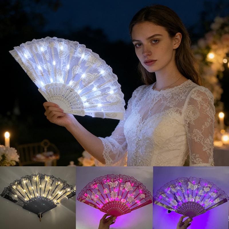 LED Luminous Foldable Fan Glow Dancing Hand Fan La Folding Plastic Fan for women girl Party elegant Decoration Supplies