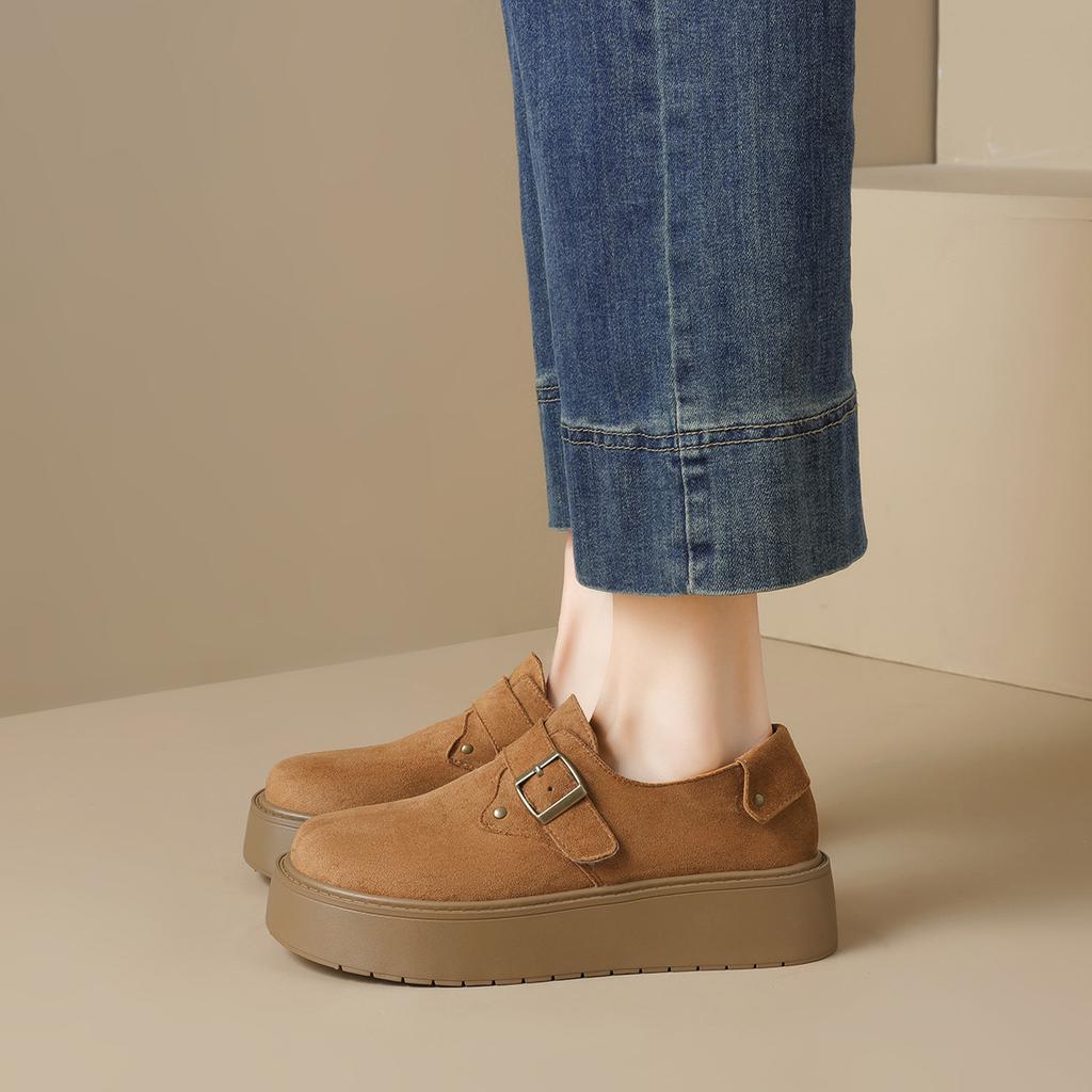 Platform Women's Spring New One-word Retro Single Shoes with Round Head