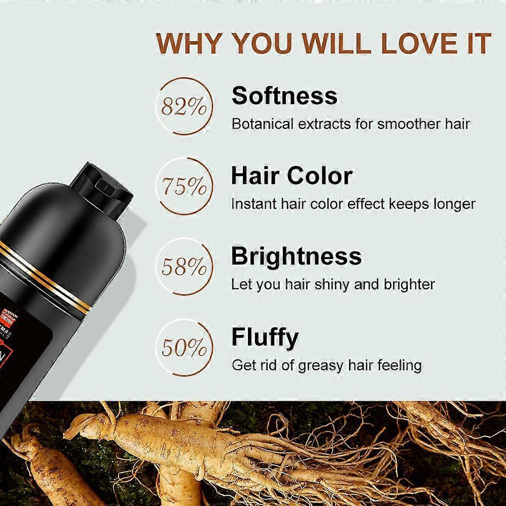 Champú colorante de acción rápida, cubre eficazmente las canas, unisex, tres en uno, cobertura 100% de canas, ingredientes herbales, 420 ml Negro