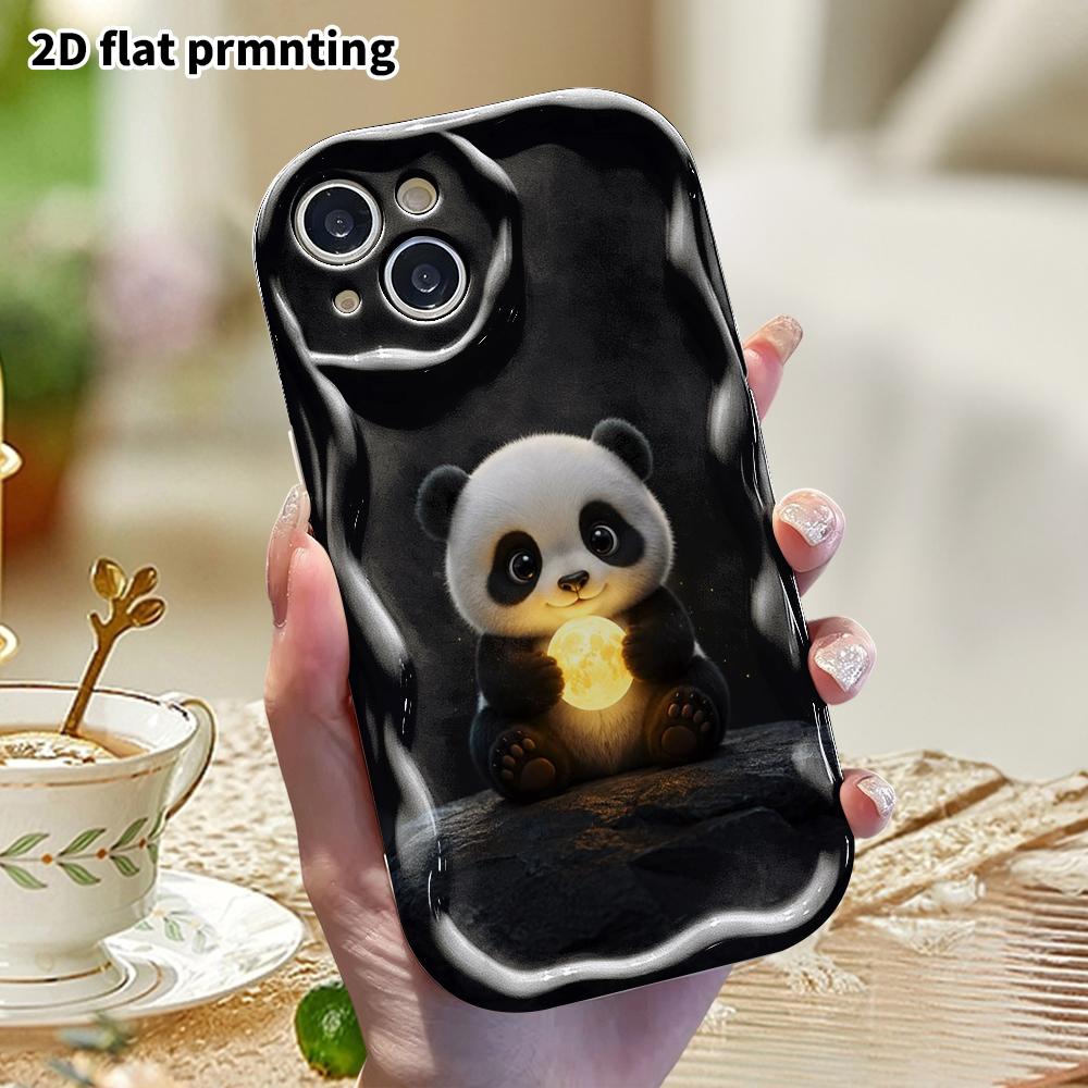 Phone Case: 2D flat, suitable for iPhone 18 17 16 15 14 13 12Pro protective case, little panda hugging the moon, perfect holiday gift for Christmas an