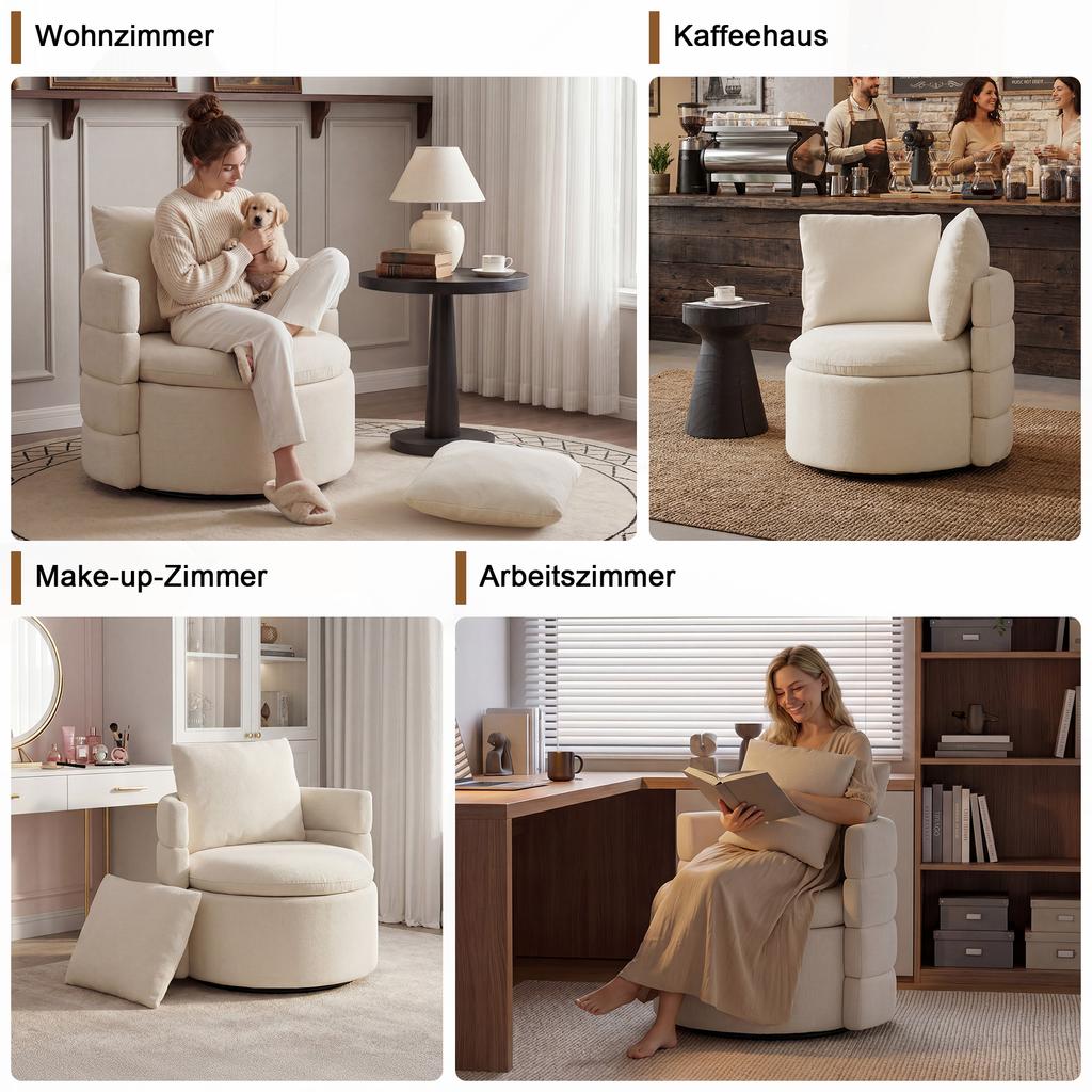 029 360 Degrees Rotating Swivel Accent Chair with Hidden Storage and Plump Back Cushion, Sofa Living Room Chair for Bedroom, Corner