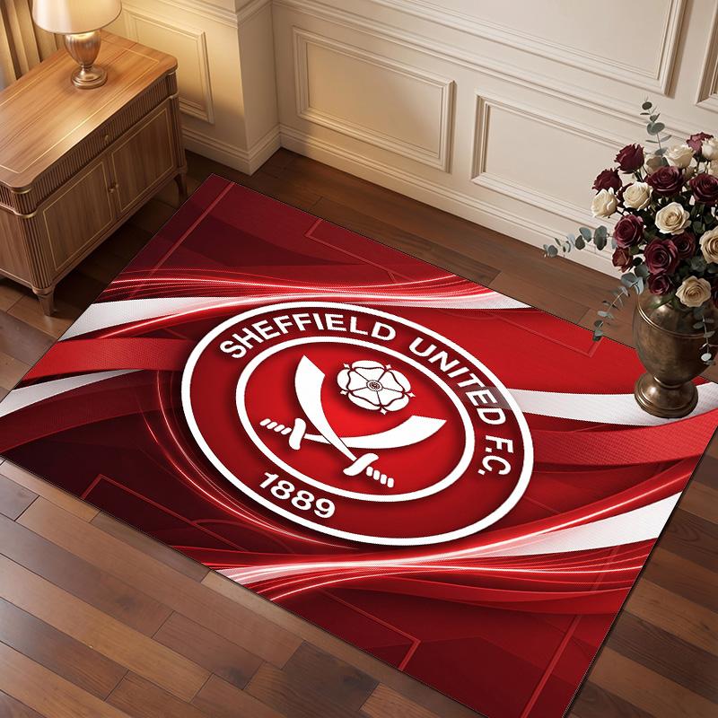 Sheffield United Football Print Crystal Velvet Rug, Comfortable Water Absorbent Non Slip Indoor Floor Carpet