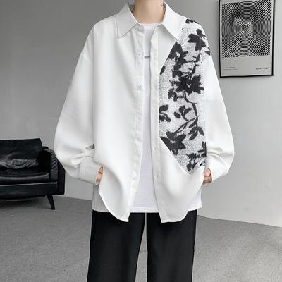 2024 New Sring Autumn Fashion Chinese Style Landscape Painting Printing Handsome Ink China-Chic Long Sleeve Shirt Male M-5XL