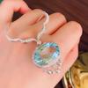 Foydjew 2023 New Fashion Luxury Oval Large Carat Aquamarine Sea Blue Stone Pendant Necklaces Female Elegant Wedding Accessories