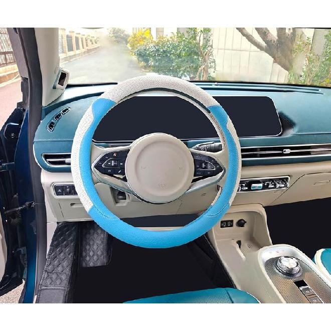 YUNZLAN Stylish Cute Cat Ear Steering Wheel Cover For Women Girl,Leather Auto Car Steering Wheel Cover Universal Fit 15 Inch Car Interior Accessories