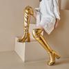 Plus Size Metal Gold Microfiber Women's Over The Knee High Boots Square Toe Platform Ultra-High Thick Heel Zipper Long Boots