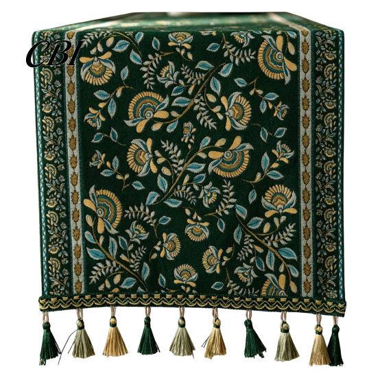Tassel Edge Table Runner Jacquard Runner, Vintage Floral Elegant Home Decor Accessory with Tassels for Dining Party Scratch Protection