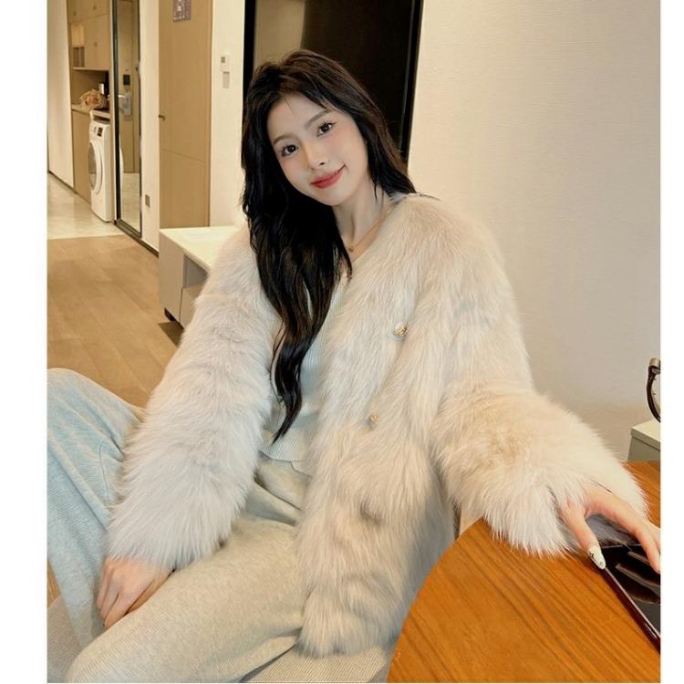Modischer, umweltfreundlicher, einfarbiger Kunstfuchspelzmantel für Damen mit elegantem Temperament