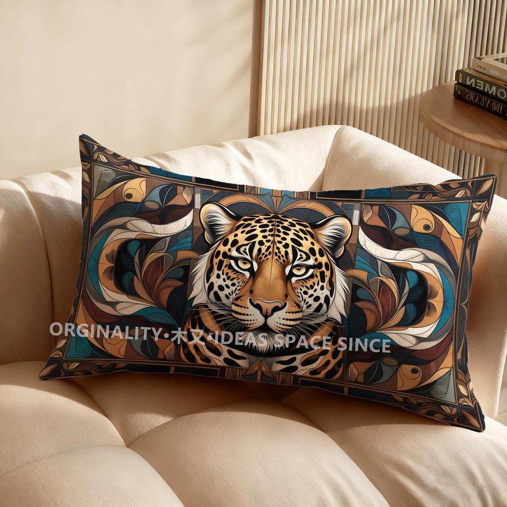 2D Leopard Skull Pattern Pillow Cover Suitable For Sofa Bedroom Car Pillow Cover Cushion Rectangular Back Cushion