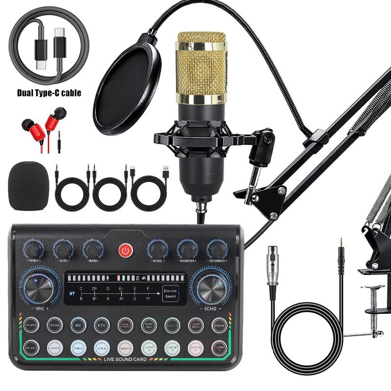 Mobile Phone Sound Card Type-C Converter & Microphone Set for English Podcasting & Live Broadcasts - F998