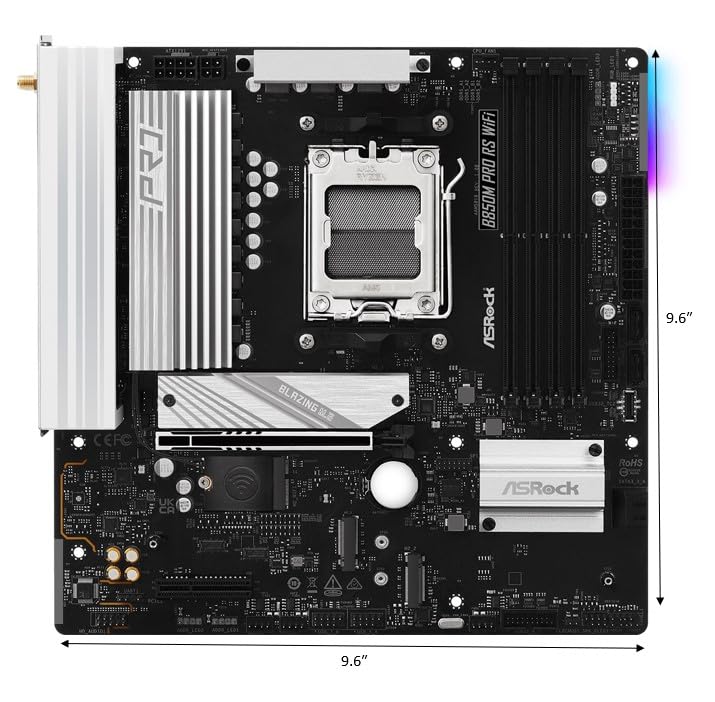 ASRock Motherboard B850M Pro RS WiFi AMD Ryzen 9000 8000 7000 Series CPU Compatible DDR5 Micro ATX Motherboard Authorized Distributor / / (Soket AM5)