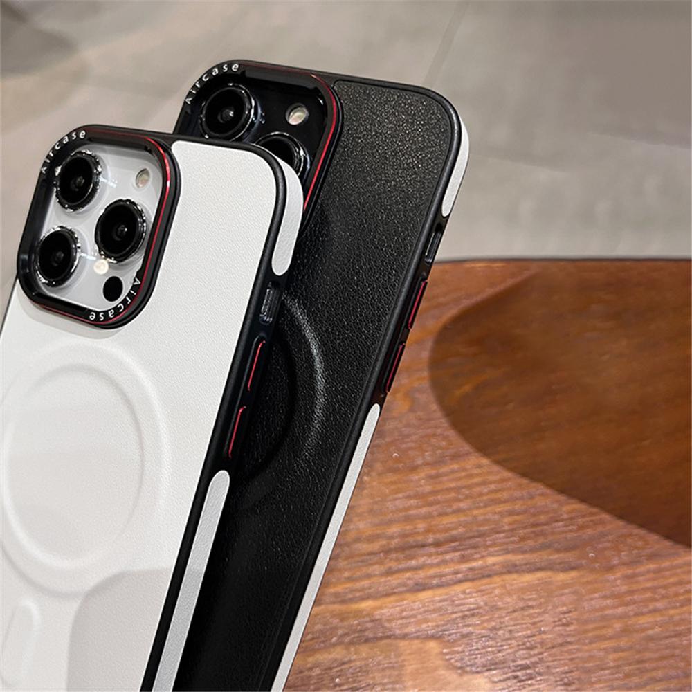 Luxury Solid Color Leather Wireless Charge for Magsafe Case for iPhone 17 16 14 12 13 15 Pro Max Magnetic Matte Shockproof Cover