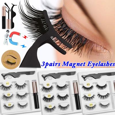 3 perechi de machiaj pentru ochi Gene magnetice Gene false magnetice Liqiud Eyeliner Beauty Kit Mink Eyelash