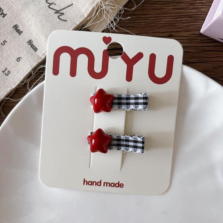 2pcs Korean Style Red Black Plaid Hairpins Strawberry Cherry Embroidery BB Clip Children's Hair Clip Bangs Clip Hair Accessories
