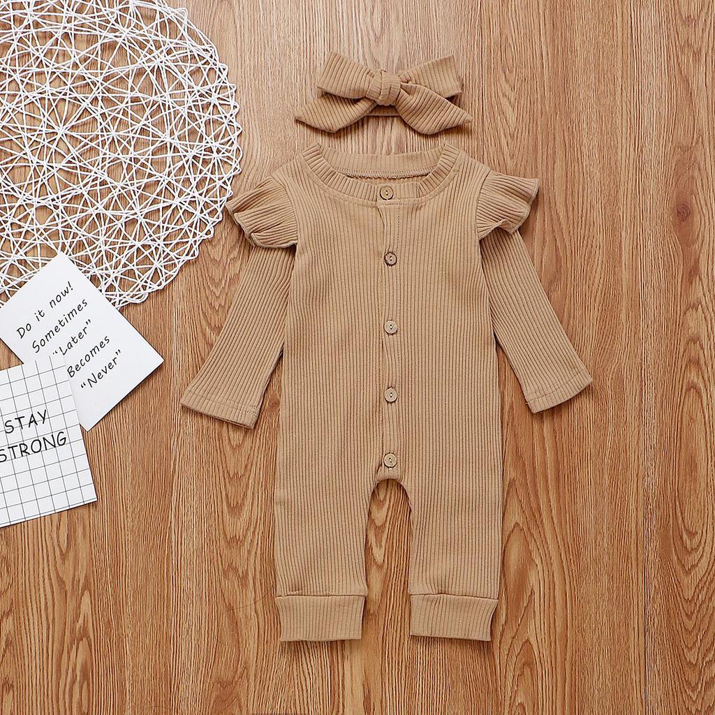 0-24M Baby Girls Boys Cotton Romper Autumn Spring Warm Solid Color Romper 2Pcs Newborn Baby Girl Boy Pit Cotton Jumpsuit Outfits