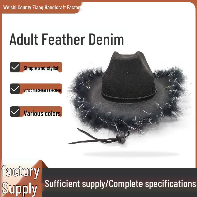 Children's Pink & White Feather Trim Denim Hat