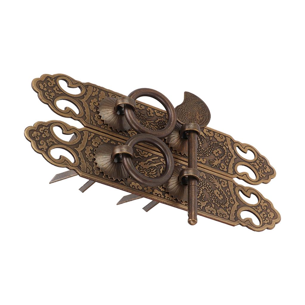 2set Cabinet Faceplate Lucky Pattern Vertical Type Straight Handle Bronze Chinese Brass Door Pull