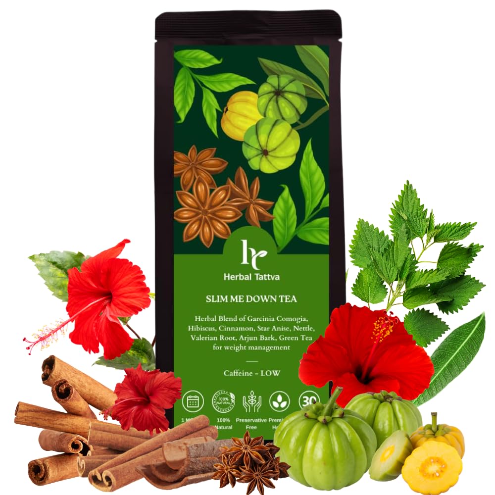 Herbal Tattva Slim Me Down Tea, 30 Sachets | Green Tea for Weight Loss and Detox | Herbal - Natural - Vegan Fat Cutter with Hibiscus and Des